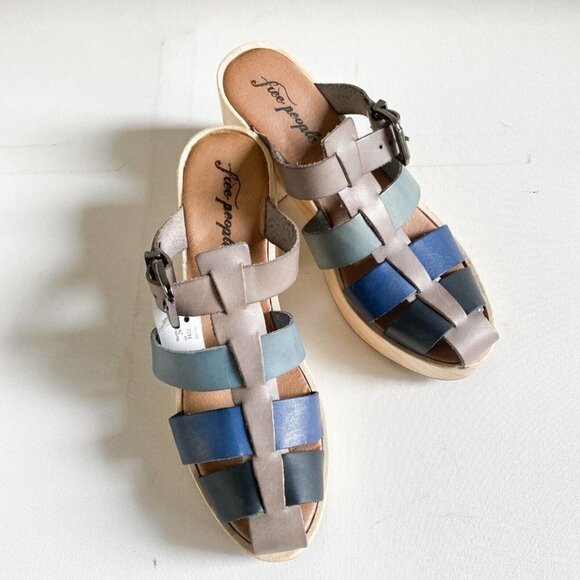 Free People Bellevue  Clogs Leather Wood Fisherman Sandals Slides 11 River - Picture 7 of 12